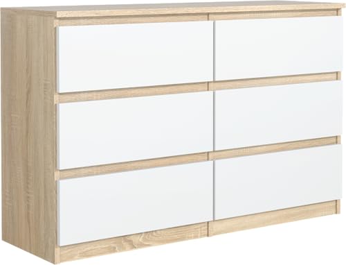 meble masztalerz Commode 138,5 cm avec Façades Brillantes - avec 6 tiroirs – 138,5 x 78,5 x 39 cm - Meuble de Rangement - Commode Chambre - Meuble Salon...