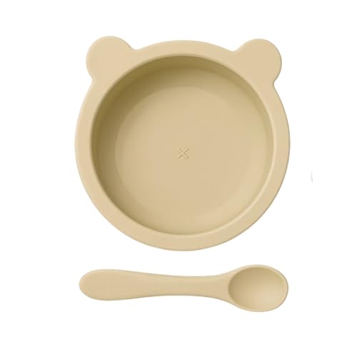 Image of Silicone Baby Feeding Bowl and Spoon Set for Babies with Suction Base, BPA-Free, Non-Slip, Safe for Infants and Toddlers Mealtime (Yellow)