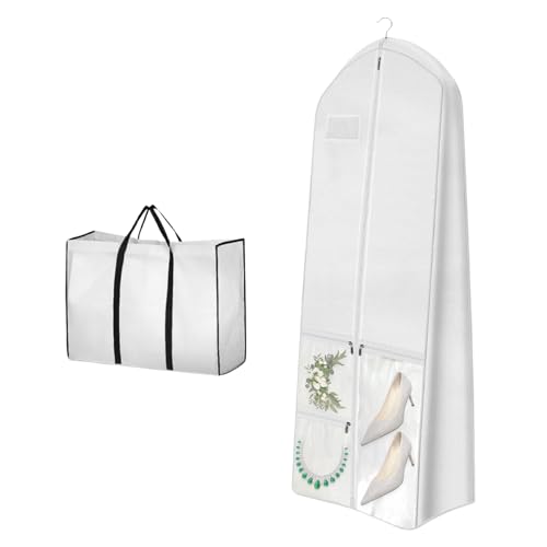 Lunaanda Funda para Vestido de Novia, Funda Vestidos Largos Plegable Fundas para Ropa con 3 Bolsillos, Funda para Traje Protector Antipolvo para Vestidos de Novia, Vestidos de Noche, Abrigos Largos