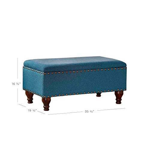 Homepop Home Decor | Upholstered Storage Bench With Nailhead Trim | Ottoman With Storage For Living Room & Bedroom | Decorative Home Furniture (Blue) #TOP2