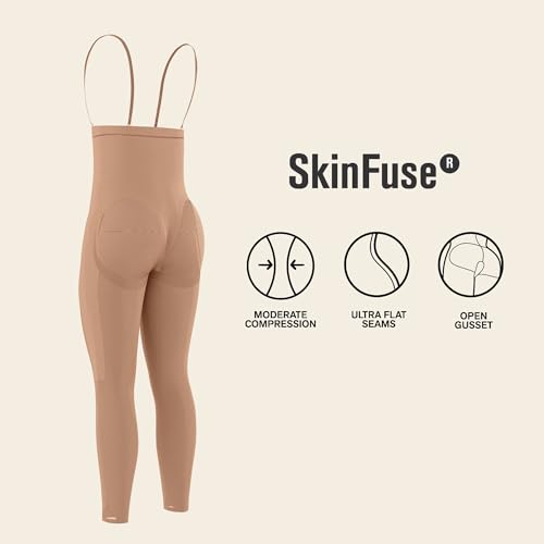 Leonisa Invisible Tummy Control Bodysuit Shapewear Leggings for Women with Leg Compression Shorts,Beige,S-M