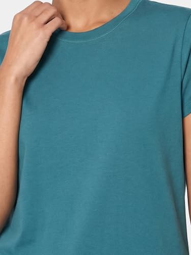 Image of Enamor Short Sleeve Crew Neck Regular Length Basic Crew T-Shirt for Women - Slim Fit, Soft and Breathable Stretch Cotton - E047