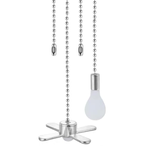 Image of Pull chain,Ceiling Fan Pull Chain Nickel Ornaments Extension Chains with Decorative Light Bulb and Fan Cord 12 Inches Fan Pull Chain Set, 2Pcs