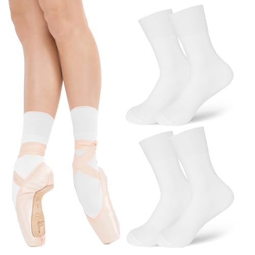 SGQTZDZQ 2PCS White Ballet Socks, Breathable and Skin-Friendly Ballet Socks for Girls, Nylon Girls Stockings for Dance Classes (White,S)
