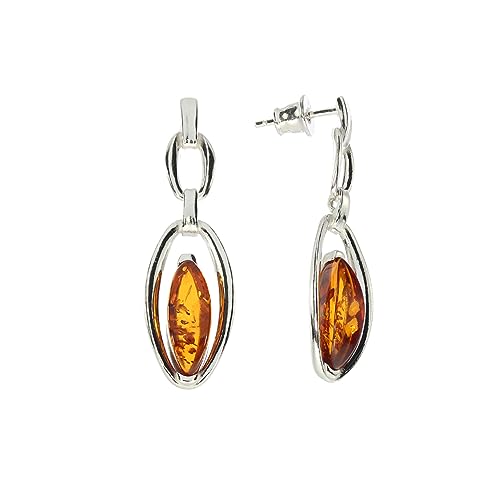 Boucles d'oreilles ambre et argent 925 rhodié d'une élégance moderne exclusive
