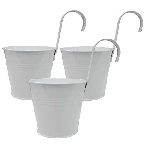 Macetas colgantes de metal galvanizado con soporte de gancho, macetas de jardín, plantas, balcón, valla de jardín, decoración del hogar, herramienta de jardinería, juego de 3 unidades, color blanco Cover