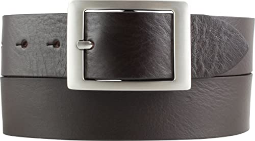 BELTINGER Ceinture en jean en cuir de vachette pleine fleur 4 cm | Ceinture en jean pour femmes hommes 40mm | Ceinture en cuir avec double boucle | Marron 95cm