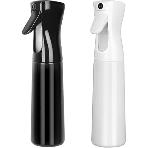 Brvcdh Misto Continuous Spray Bottle with Ultra Fine Mist - 10.1oz/300ml for Hair, Home Cleaning, Salons, Plants, Aromatherapy, and More - Hair Spray Bottle, Barber Accessories (2 Pack) (Black1) Cover