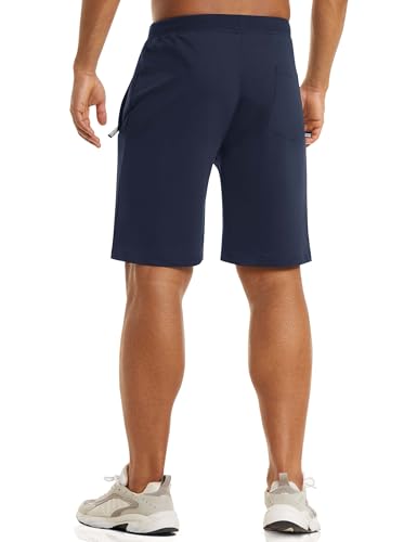 Image of CRYSULLY Men's Cotton Joggers Casual Workout Shorts Running Shorts with Zipper Pockets 1703
