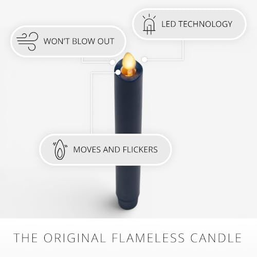 Image of Luminara Flameless Candle Taper (1 inch x 9.5 inch) Melted Top Real Wax Unscented Remote Ready Timer (Blue Opal)