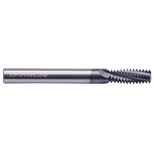 Image of 1 /2-13 UN Solid Carbide Thread Mill - AlCrN Coated, 4 Helical Flute | Thread end Mill, .370 inch Cutting Diameter, 13 Pitch Length of Cut(1.00), 3 /8 inch Shank Diameter, 3-1 /2 inch Overall Length
