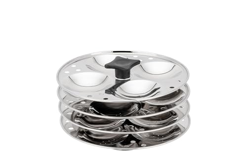 Image of KLASSI KICHEN Stainless Steel Idli Maker 1.5 Litre with Glass Lid & Pipe Handle | 4 Plates 16 Idlis Steamer | Gas Stove & Induction Compatible | Idli Cooker Steamer Pot | South Indian Idli Stand Maker