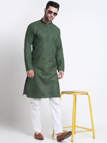 Image of KRAFT INDIA Men's Cotton Solid Kurta With Drawstring Pyjama Set
