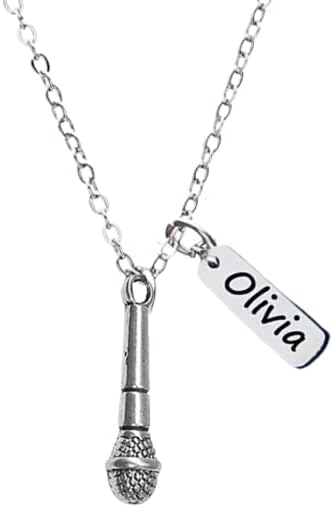 Microphone Necklace, Personalized Engraved Microphone Jewelry for Singers, Custom Engraved Charm, Microphone Pendant for Women