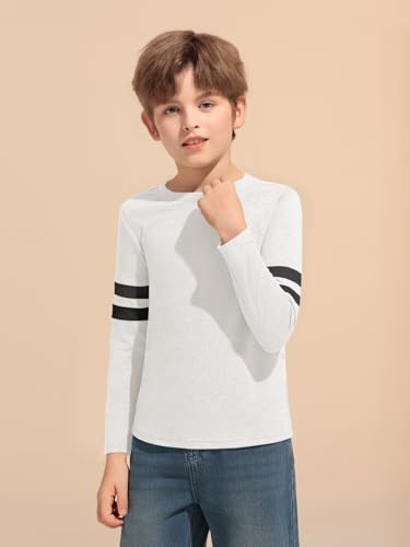 Image of Haloumoning Boys Long Sleeve Shirts Kids Crewneck T Shirts Casual Striped Tops Tees 5-14 Years