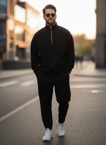 Image of Mack Jonney Solid Half Zipper Track Suit for men | Co-ord Set | Warm Fleece Tracksuit Set | Full Sleeve Sweatshirt