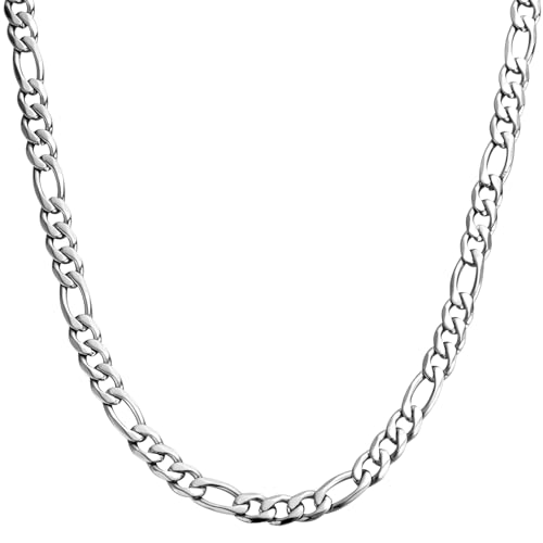 Collier homme argent en acier 316L inoxydable durable, chaîne Figaro DVRK haut de gamme de 55 cm