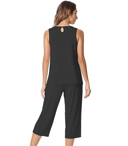 Image of NACHILA Pajamas for Women-Viscose Made from Bamboo, Sleeveless Pjs Tank Top Capri Pants Pajama Sets Cooling Sleepwear