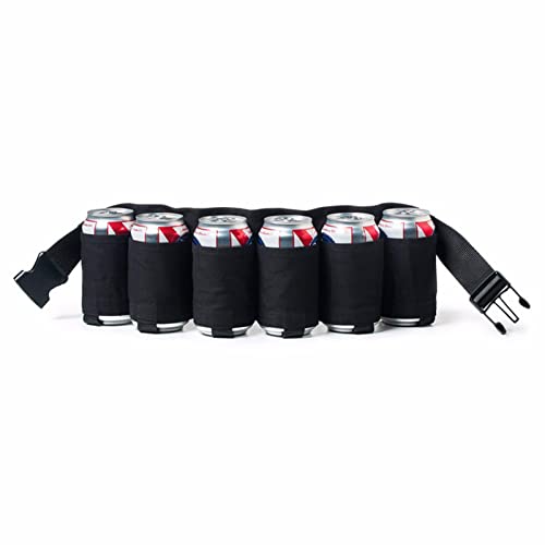 Kiuiom Dosen Gürtel,Portable Trinker,Beer Belt,Bierhalter Gürtel,Biergürtel mit 6 Flaschenhalter Dosenbier Halterung für Camping Wandern Outdoor Party (Schwarz)