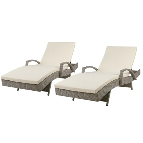 Gardeon Set of 2 Sun Lounge Camping Chair Wicker Lounger Rattan Day Bed, Chaise Beach Chairs Outdoor Furniture Garden Patio Setting Pool Backyard, Cushion Armrest Adjustable Backrest Grey
