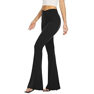 TNNZEET Women’s Black Flare Yoga Pants, Crossover High Waisted Casual Bootcut Leggings