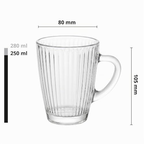 Glasmark KROSNO 1992 Gläser Set 250 ml - 6 Trinkgläser mit Henkel - geriffelte Kaffeegläser für Cappuccino, Latte Macchiato, Tee und Matcha - spülmaschinengeeignet – Bild 2