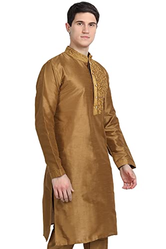 SKAVIJ Men's Tunic Art Silk Long Shirt Embroidered Casual Kurta3