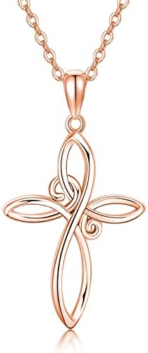 Starsinsky 10K Rose Gold Celtic Knot Cross Necklaces for Women - Religious Pendant Jewelry Gifts for Women Girls-16+2Inch