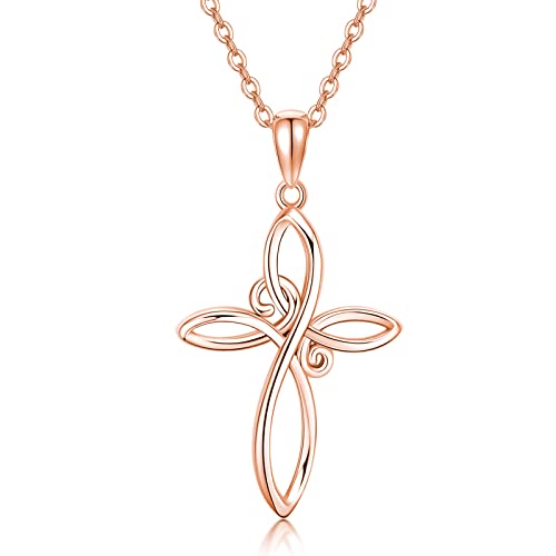 Starsinsky 10K Rose Gold Celtic Knot Cross Necklaces For Women - Religious Pendant Jewelry Gifts For Women Girls-16+2Inch #TOP13