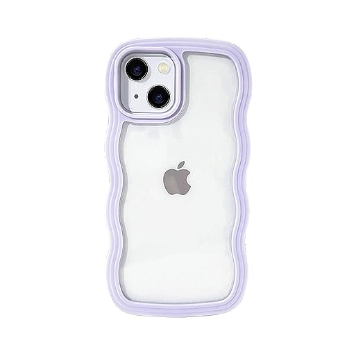 SEEKFULL Cute Case for iPhone 14,Cute Curly Wave Shockproof iPhone 14 Phone Case Clear Purple