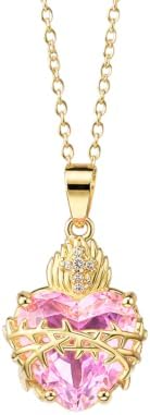 Colar de coração sagrado preenchido com ouro 14K para mulheres e homens - Corrente com pingente cató...