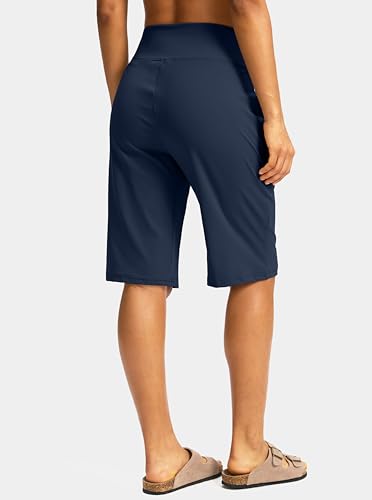 SANTINY Womens 12" Bermuda Shorts Knee Length with Pockets High Waisted Stretchy Casual Walking Long Shorts for Women2