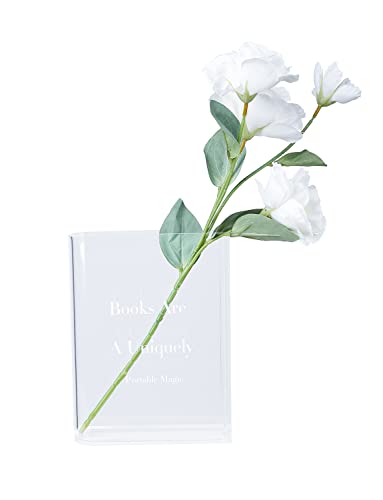 Clear Book Vase For Flowers - Acrylic Transparent Book Shaped Flower Vase For Home Decor Artificial Flowers Included #TOP4