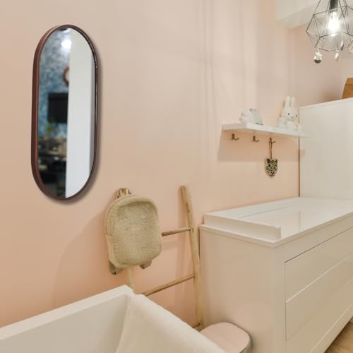 Image of Modern Elegance Capsule Shape Wall-Mounted Mirror Metal Framed Wall Mirror Bathroom Mirror Living Room Mirror Home Decor Mirror 18 x 36 Inches Color Copper MF 113