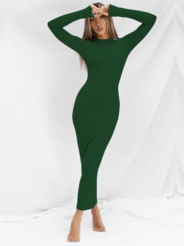 Image of Dressmine Women Long Sleeve Bodycon Maxi Dresses Sexy Wedding Party Pencil Dress Fall Trendy Casual Ribbed Midi Dress 2026