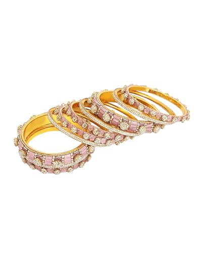 Image of Adwitiya Collection Women Gold Plated Pink Stone Studded Unique Beatuiful Designer Bangles