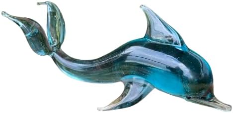 Blue Glass Dolphin Figurine Hand Blown Miniature Sea Animal Sculpture Art Glass Dolphin Gift Collectible Ocean Decor Small Blue Fish Figurine