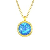 Stfery 9 Karat Yellow Gold Womens Necklace, 1ct Round Blue Opal Pendant Necklace Real Gold AU375