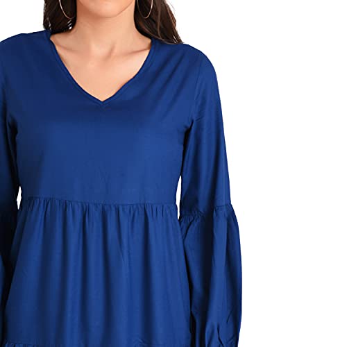Image of Miss Lavish London Women's V Neck Tiered Summer Dress Casual Short Sleeve Swing T Shirt Mini Dresses
