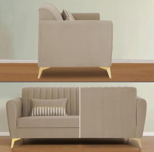 Image of MS Luxury FURNITRE Premium Luster 3-1-1 Sofa Set | Velvet Suede Fabric | 5 Color and Golden Legs & Striped Pattern Cushion wit Centre tabule Free (Beige, 3 seatar)