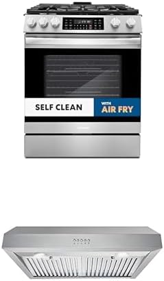 Cosmo 2-Piece Kitchen Package, 30" Gas Range with Self-Cleaning Oven and 30" Under Cabinet Range Hood