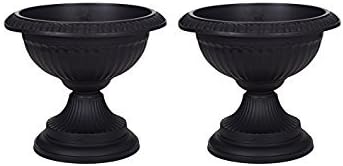 Shop4allsorts 2 x Black Grecian Urn Patio Planters Plastic Garden Plant Pot Flower Bowl 42cm