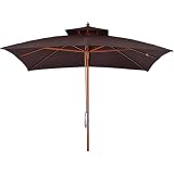 Outsunny Ombrellone da Giardino 3x3 m con Sistema a Corda, Parasole a 2 Livelli, Ombrellone da Esterno Quadrato a 8 Stecche, in Bambù, Legno Pioppo e Poliestere, per Cortile Balcone, Marrone