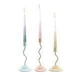 3pc Colorful Metal Candlestick Set, Modern Wave Candle Holders fit 0.85' Taper Candles, for Tabletops, Mantels, Weddings, Housewarming Gatherings, Home&Festival Decor (Blue, Pink,Yellow)