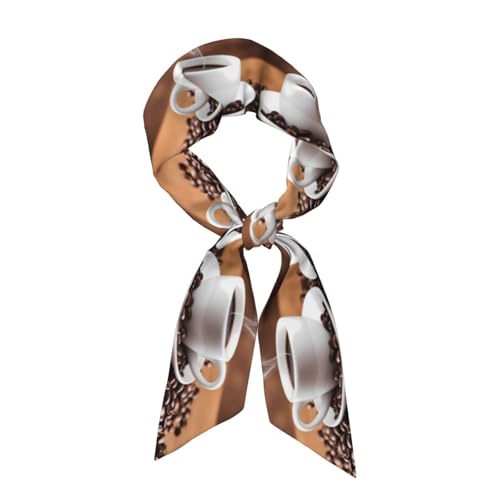 Coffee Cup and Coffee Beans Prints Women's Fashion Scarf - Head Hair Accessories Versatile Scarf for Women Valentine's Day and Mother's Day, Black, One Size