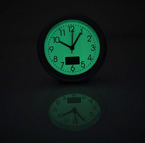 Home-X Glow-In-The-Dark Analog Alarm Clock, Silver Round Battery-Operated Bedside Clock #TOP7