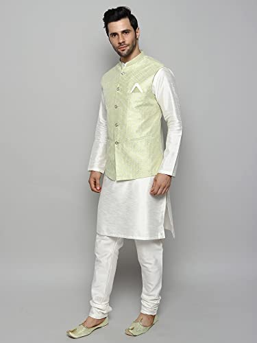 Image of Uri and MacKenzie Men's Silk Blend Kurta Churidar Pyjama with Stylish Nehru Jacket