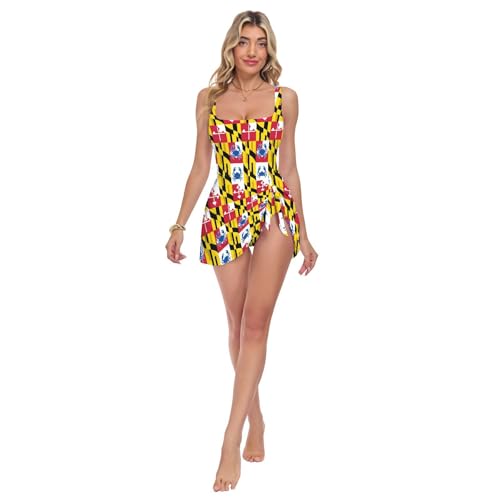 Maillot de bain une pièce femme col carré plage été motif crabe bleu Maryland