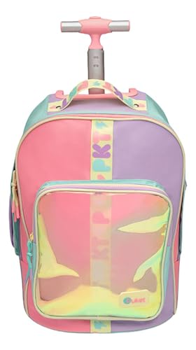 PUKET - Mochila Escolar Puket Com Rodinha Color Block Menina Rosa