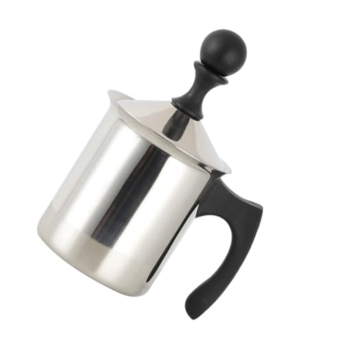 Kichvoe Espumador de Leche Manual para Café Leche y Capuchino, Jarra Espumadora de Acero Inoxidable 304 Mango Ergonómico y Doble Filtro, 400cc, Adecuado para Latte Art y Uso Doméstico
